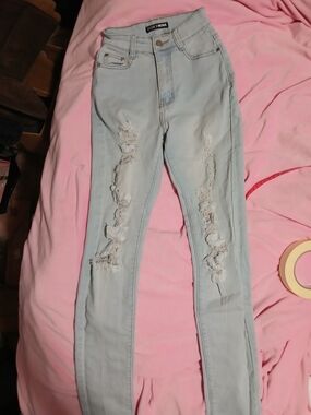 Fashion Nova Light Blue High-Waist Distressed Skinny Jeans